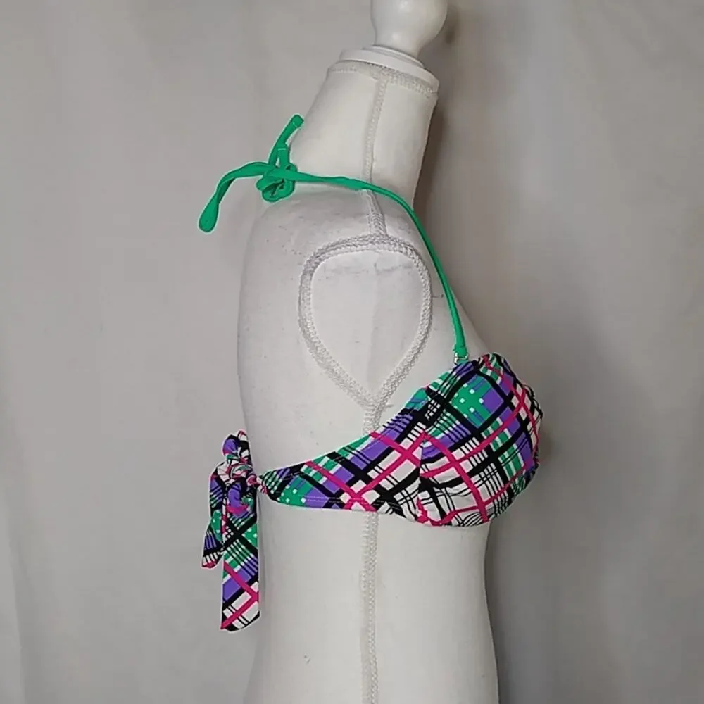 California Waves Plaid Multicolor Bikini Top XL
